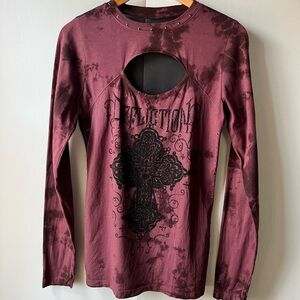 Affliction Burgundy Long Sleeve Top Large Women’s Long Sleeve Mesh